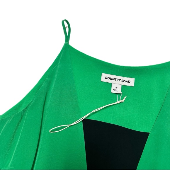 Country Road Australia 100% Silk Vibrant Green Apron Neck Midi Swing Sun Dress - Picture 8 of 10